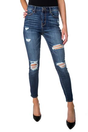 Almost Famous Dark Wash Distressed High-Rise Skinny Jean