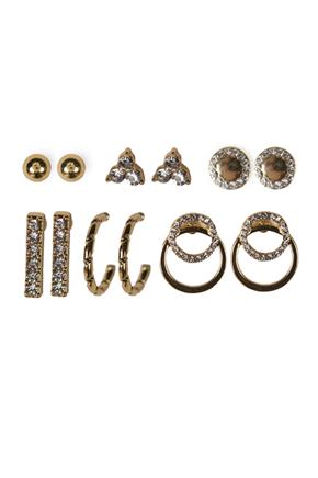 Set of 6 Stud Earrings with Rhinestones