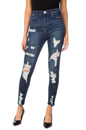 Almost Famous Dark Wash Destructed High-Rise Ankle Skinny Jean