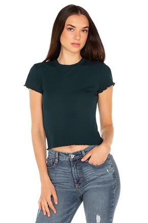 Ribbed Cropped Tee with Lettuce Edge