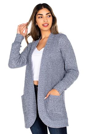 Shaker Knit Long Sleeve Cardigan with Pockets