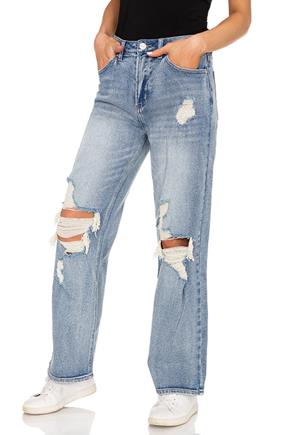 Almost Famous Distressed Light Wash 90s Wide Leg Jean