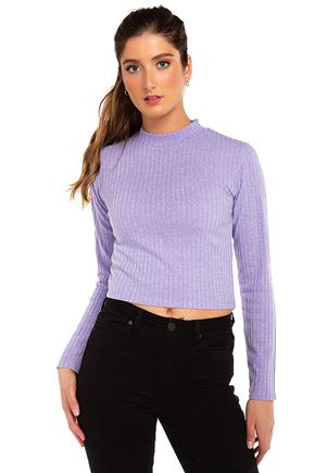 Ribbed Long Sleeve Cropped Mockneck Sweater