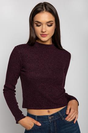 Ribbed Long Sleeve Cropped Mockneck Sweater