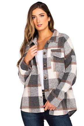 Manteau-chemise à carreaux en laine mélangée