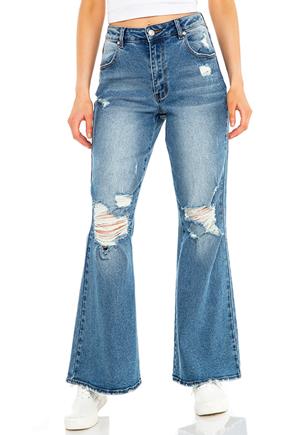 Almost Famous Distressed Medium Wash High-Rise Flare Jean