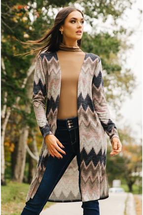 Chevron Duster Cardigan with Side Slits