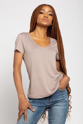 Brushed Double Layer Cap Sleeve V-Neck Tee