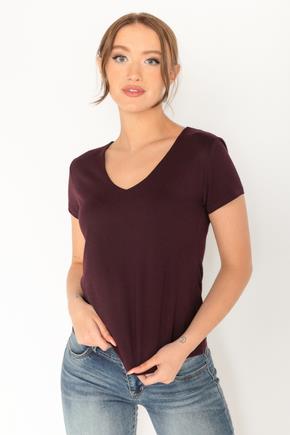 Brushed Double Layer Cap Sleeve V-Neck Tee