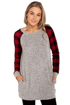 Supersoft Tunic with Buffalo Plaid and Elbow Patches