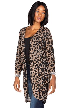 Mocha Leopard Print 3/4 Sleeve Cardigan