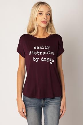 T-shirt à imprimé "Easily Distracted By Dogs"
