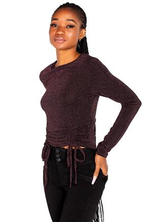 Glitter Knit Long Sleeve Top with Double Drawstring
