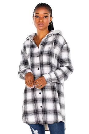 Cassie Plaid Heavy Flannel Oversized Hooded Shirt with Fleece