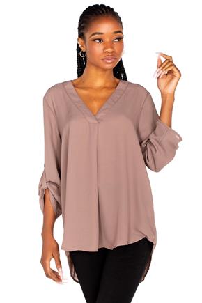 V-Neck Blouse with Roll-Up Sleeves