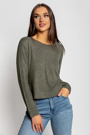 Supersoft Long Sleeve Crop Sweater with Rib Trim