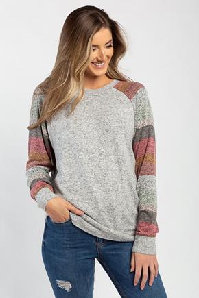 Supersoft Sweater with Stripe Sleeves