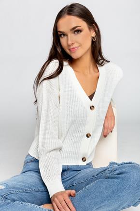 Button Front Cropped Cardigan