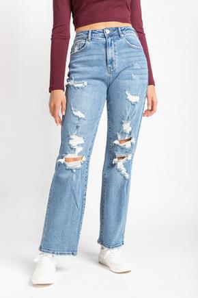 Almost Famous Distressed Mid-Wash 90's Fit Wide-Leg Jean
