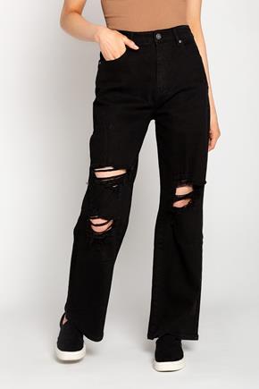Almost Famous Distressed Black 90's Fit Wide-Leg Jean