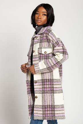 Manteau-chemise mélange de laine à carreaux
