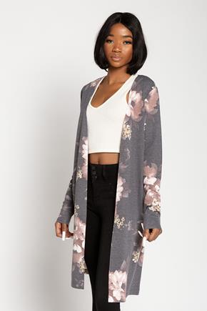 Floral Long Sleeve Open Cardigan