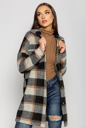 Manteau-chemise surdimensionné laine mélange à carreaux