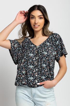Ditsy Vienna Peasant Top with Button Front Detail