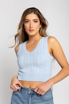 Cable Cropped V-Neck Sweater Vest