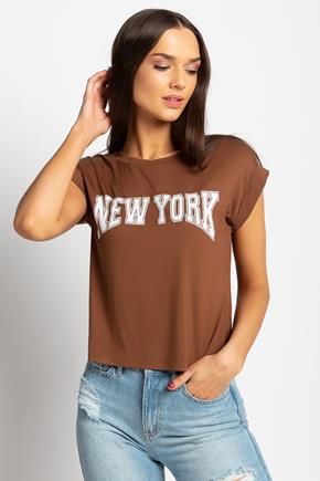 T-shirt écourté à imprimé "New York"