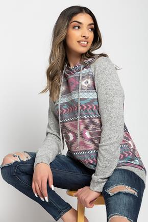 Geometric French Terry Hoodie with Supersoft Sleeves and Trim
