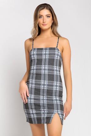 Farrah Plaid Bodycon Dress with Lace-Up Back