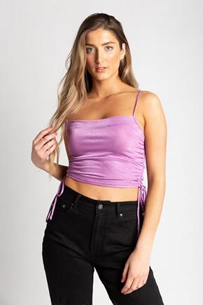 Spaghetti Strap Crop Top with Ruched Sides
