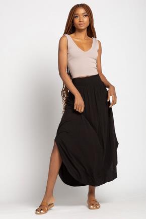 Maxi Skirt with Smocked Waistband and Shirttail Hem