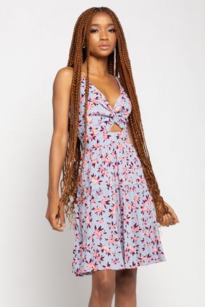 Floral Spaghetti Strap Knotted Bust Tiered Dress with Cut-Out