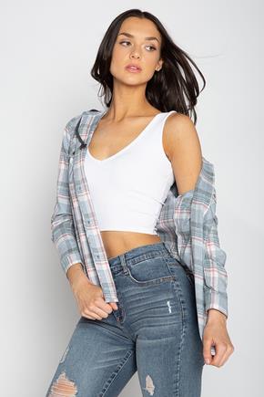 Izzie Plaid Flannel Shirt with French Terry Hood