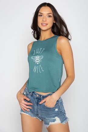 "Just Bee Nice" Sleeveless Cropped Graphic Tank
