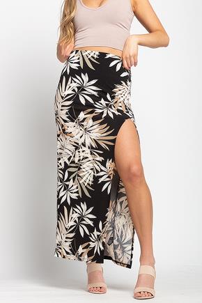 Tropical Floral Maxi Skirt with Side Slit