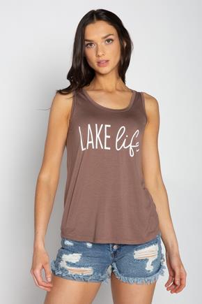"Lake Life" Sleeveless Tank with Shirttail Hem