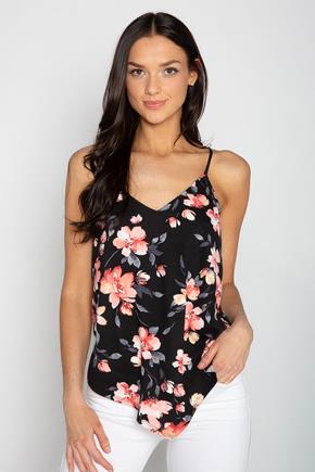 Floral Brushed Cami with Hankerchief Hem
