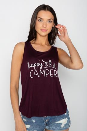Camisole ourlet queue-de-pie à imprimé "Happy Camper"
