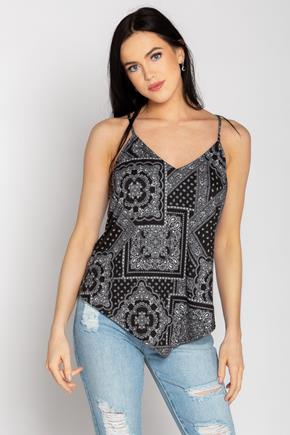 Patchwork Brushed Cami with Handkerchief Hem