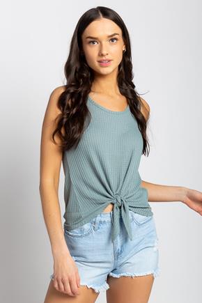Waffle Sleeveless Top with Tie-Front