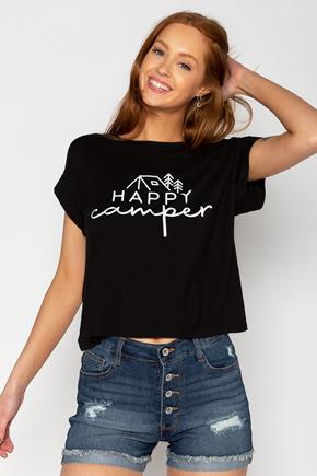 T-shirt écourté à imprimé "Happy Camper"