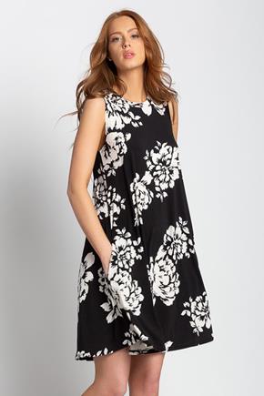 Large Floral Sleeveless Midi Dress with Pockets