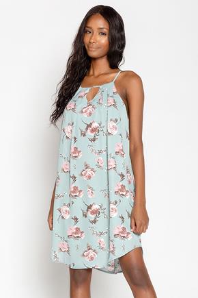 Floral Spaghetti Strap Dress with Pleats and Shirttail Hem