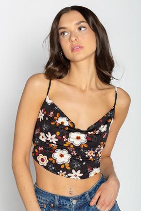 Floral Spaghetti Strap Crop with Double Tie Back