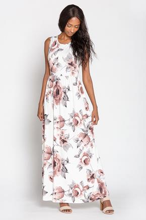 Large floral Brushed Sleeveless Maxi Dress with Tie-Back