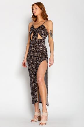 Paisley Spaghetti Strap Maxi Dress with Cut-Out