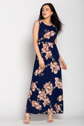 Large Floral Sleeveless Maxi Dress with Tie-Back